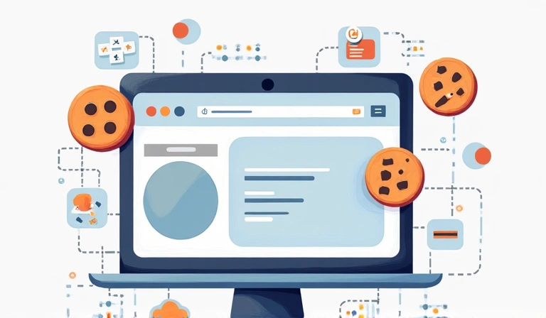 Illustration of cookies representing data privacy and website functionality