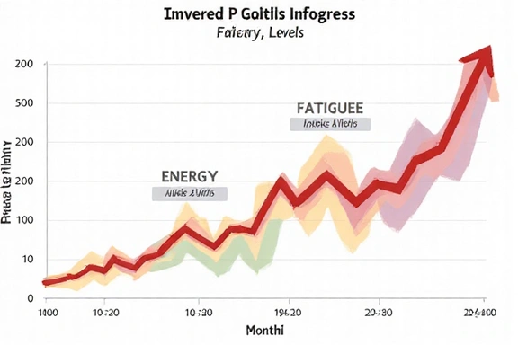Infographic showing Maria's progress, with declining fatigue levels and increasing energy over time, no text on image.
